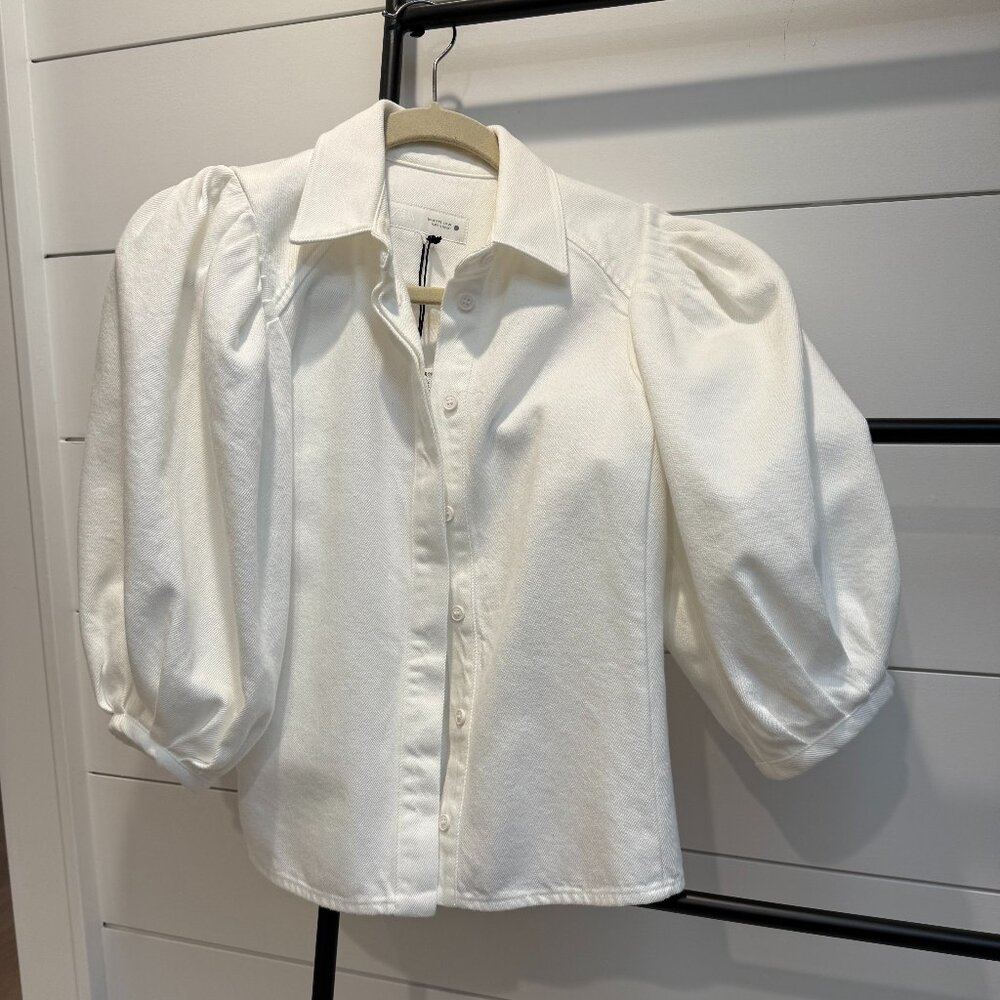 NYT Zara White/Cream Denim Puff Sleeve Shirt Jacket- SIZE XS